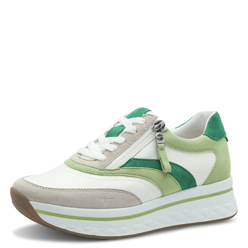 Tamaris Comfort Women’s Platform Sneakers with Zip Sporty, Green Comb, 6 UK
