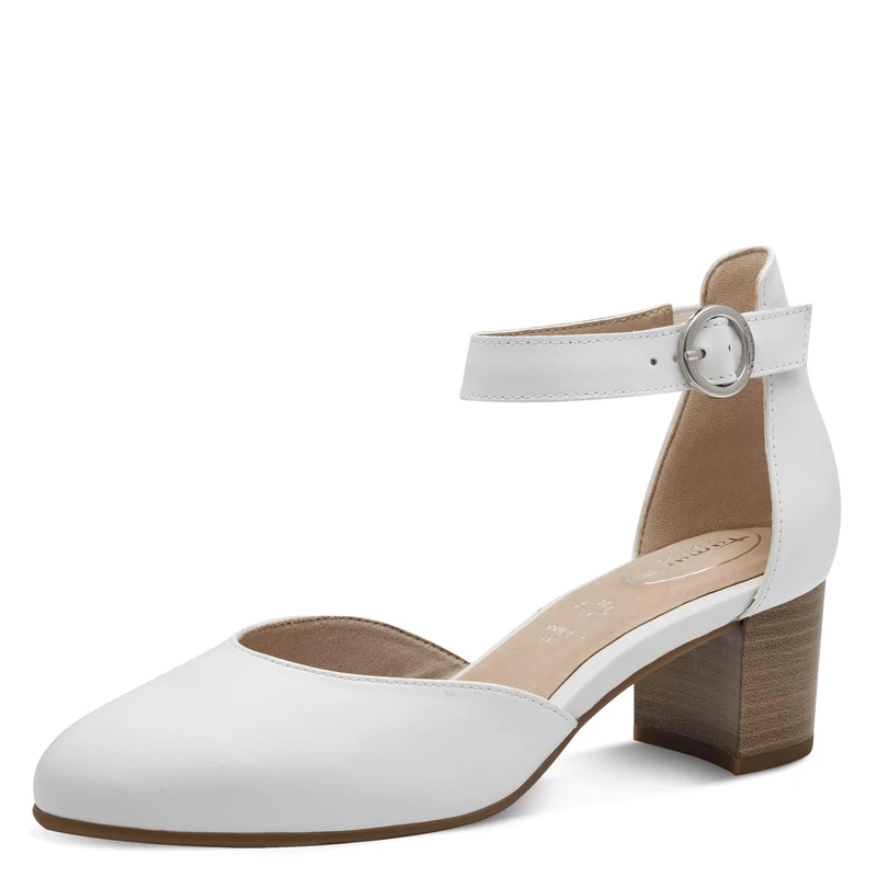 Tamaris Comfort Women’s Leather Pumps with Strap Elegant, White Nappa, 6,5 UK