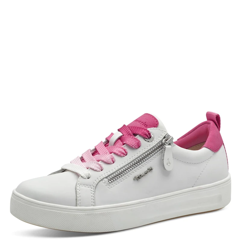 Tamaris Comfort Women’s Flat Sneakers with Zip Casual, White/Fuxia, 6,5 UK