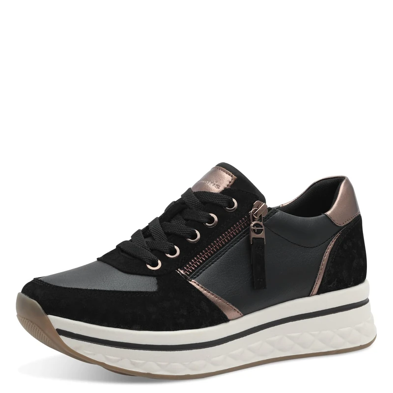 Tamaris Comfort Women’s Platform Sneakers with Zip Sporty, Black, 5 UK