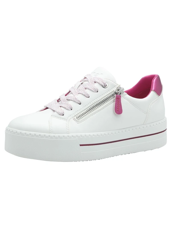 Jana Women’s Platform Sneakers with Zip Vegan, White/Fuxia, 5 UK - Image 1