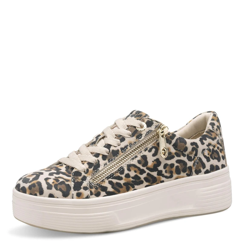 Tamaris Comfort Women’s Platform Sneakers with Zip Low Top, Leopard, 3,5 UK