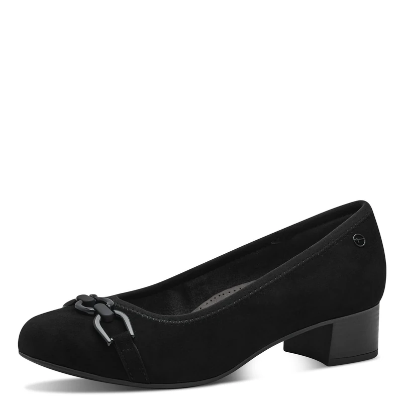 Tamaris Comfort Women’s Leather Pumps Low Heel, Black Suede, 4 UK