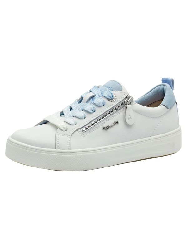 Tamaris Comfort Women’s Flat Sneakers with Zip Casual, White/Blue, 6 UK
