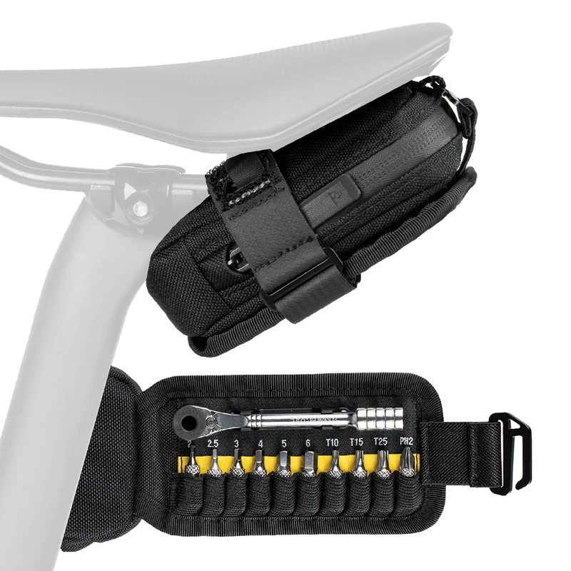 Topeak Elementa GearBag or GearBag EX – Compact Under-Seat Bike Bag with Ratchet Tool Set, 0.3L Storage, EX, Fold Out Tool Compartment