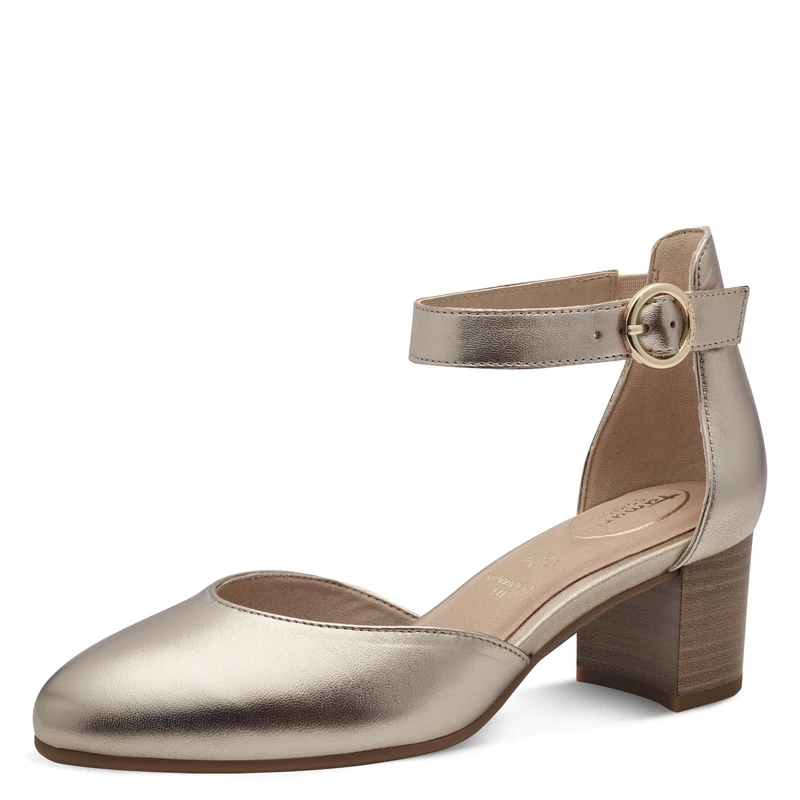 Tamaris Comfort Women’s Leather Pumps with Strap Elegant, Lt Gold, 6,5 UK