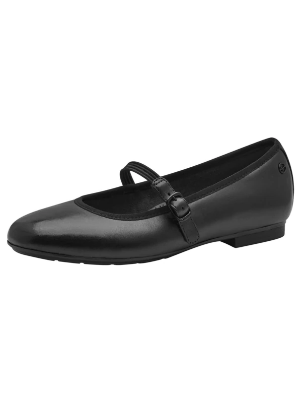 Tamaris Comfort Women’s Leather Ballerinas with Velcro, Black, 6 UK