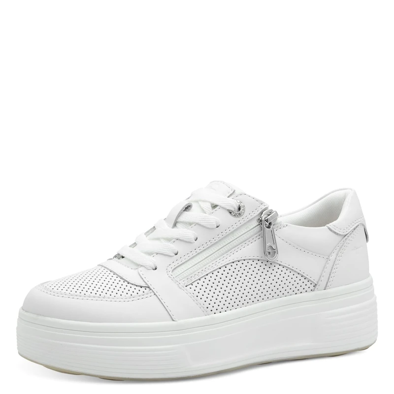 Tamaris Comfort Women’s Platform Sneakers with Zip Low Top, White Structur, 5 UK