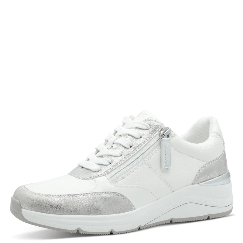 Jana Women’s Flat Sneakers with Zip Vegan, White/Silver, 6,5 UK