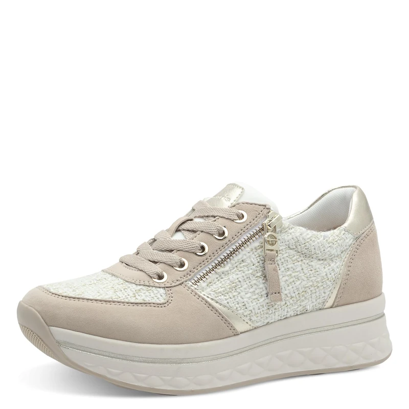 Tamaris Comfort Women’s Platform Sneakers with Zip Sporty, Beige/Gold, 6 UK