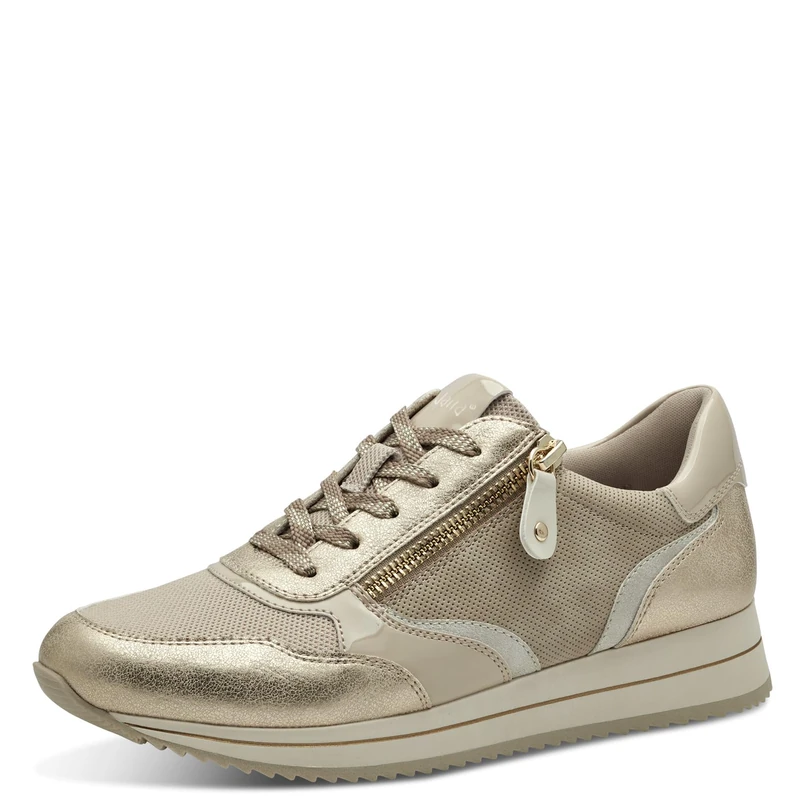 Jana Women’s Flat Sneakers with Zip Vegan, Beige/Gold, 3,5 UK
