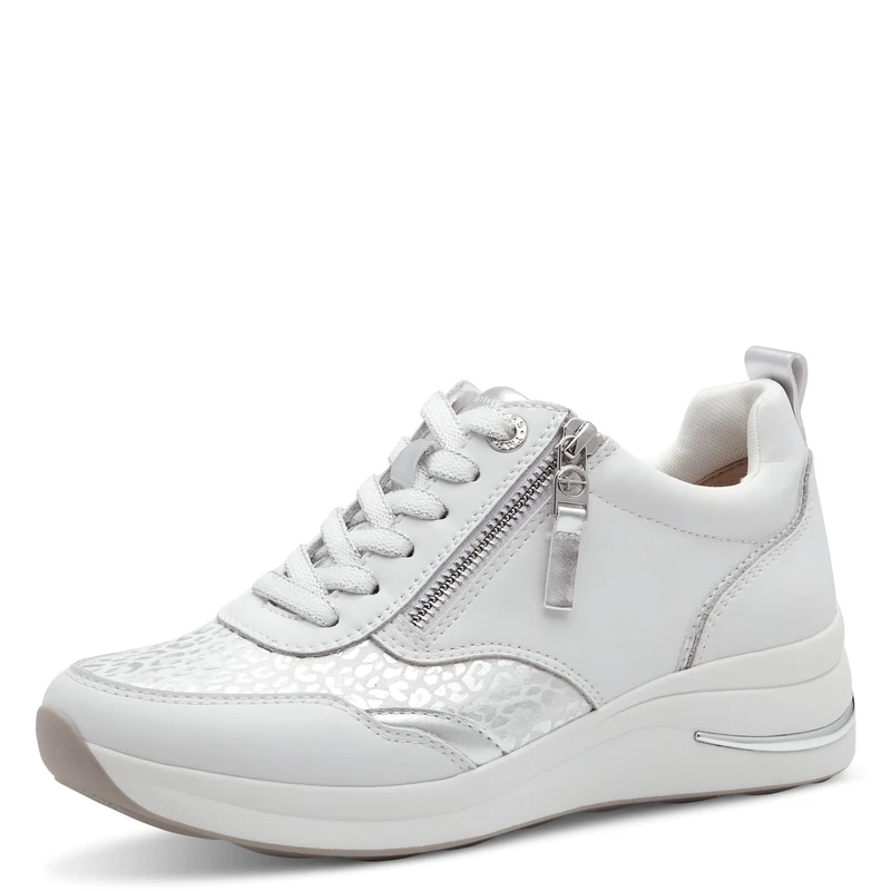 Tamaris Comfort Women’s Flat Sneakers with Laces and Zip, White Nappa, 7,5 UK