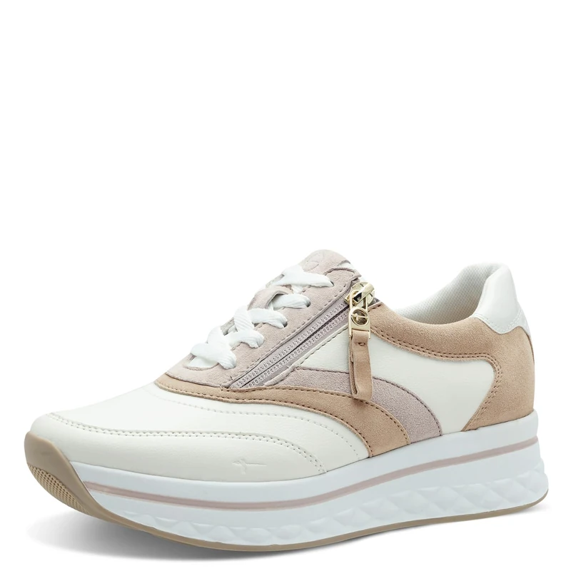 Tamaris Comfort Women’s Platform Sneakers with Zip Sporty, Beige Comb, 6 UK