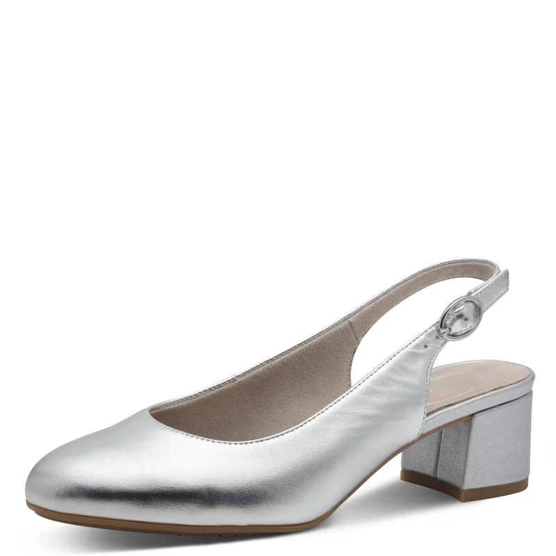 Tamaris Comfort Women’s Slingback Pumps Leather Elegant, Silver, 6 UK