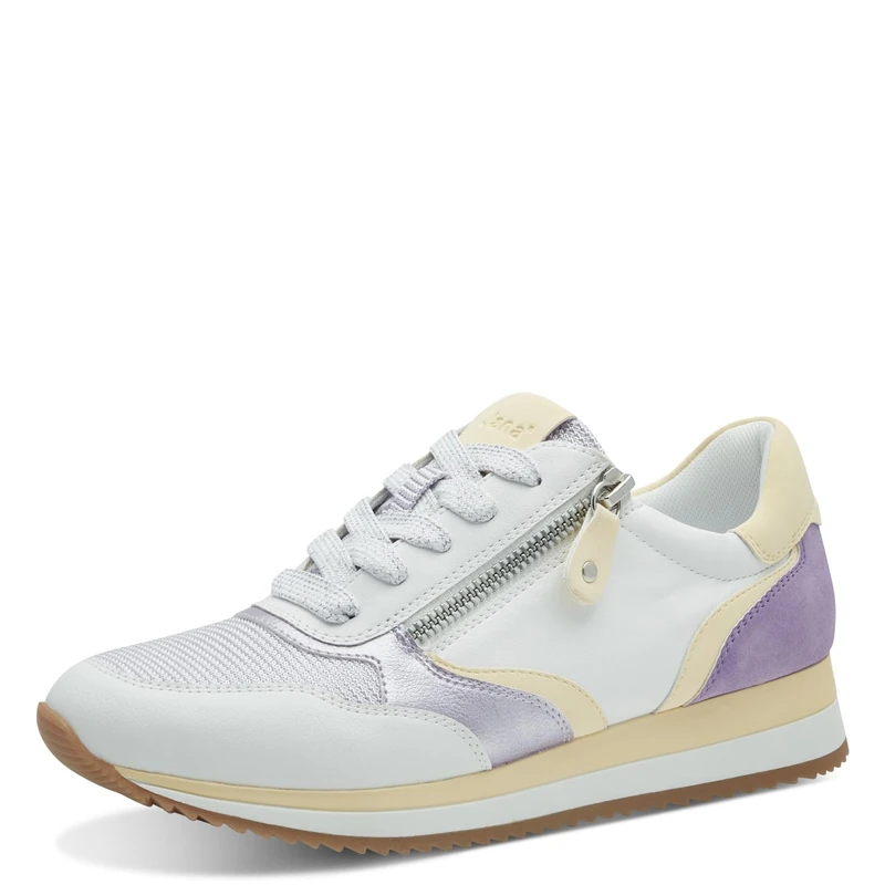 Jana Women’s Flat Sneakers with Zip Vegan, White/Lilac, 7,5 UK