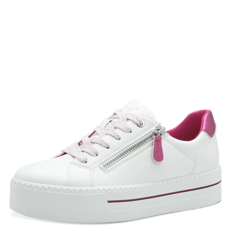 Jana Women’s Platform Sneakers with Zip Vegan, White/Fuxia, 7,5 UK