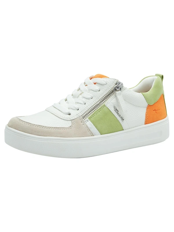 Tamaris Comfort Women’s Flat Sneakers with Zip Casual, Green Comb, 4 UK