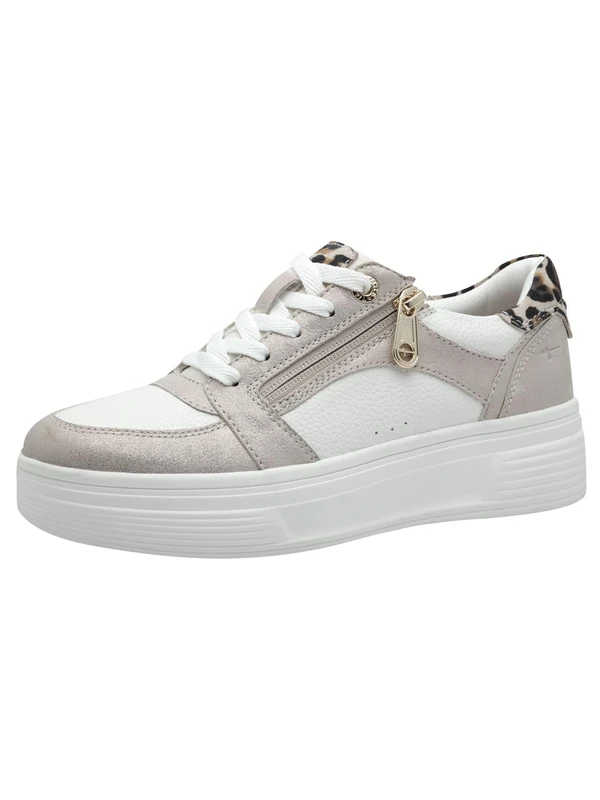 Tamaris Comfort Women’s Platform Sneakers with Zip Low Top, Beige Comb, 5 UK