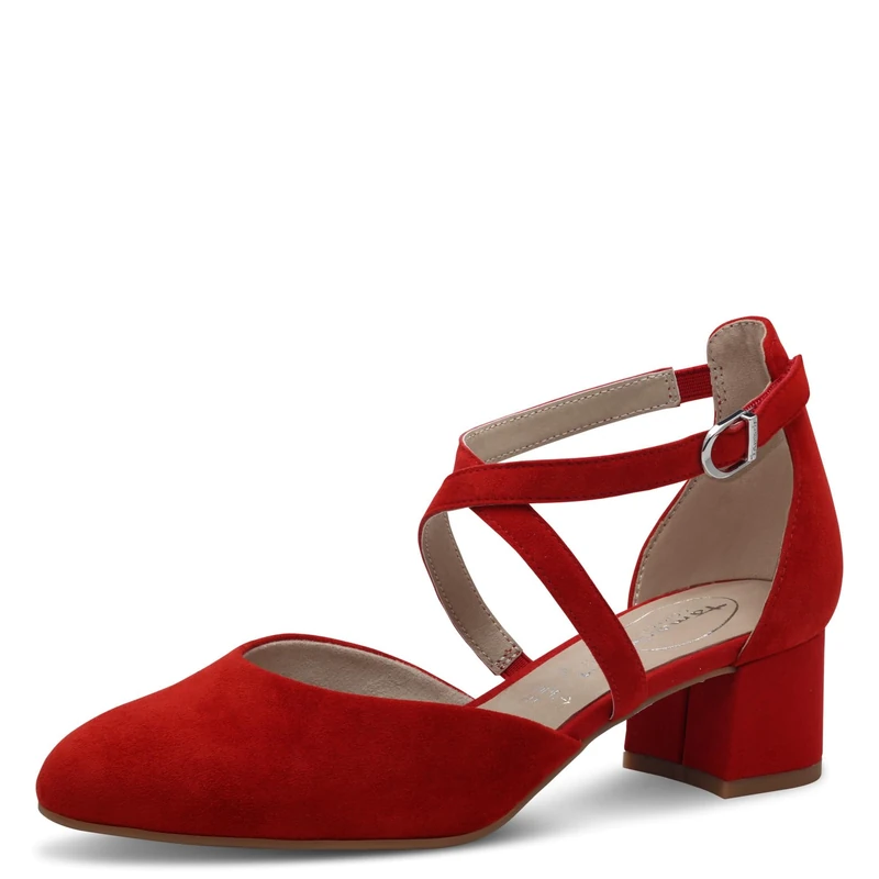 Tamaris Comfort Women’s Leather Pumps with Velcro, Red Suede, 5 UK