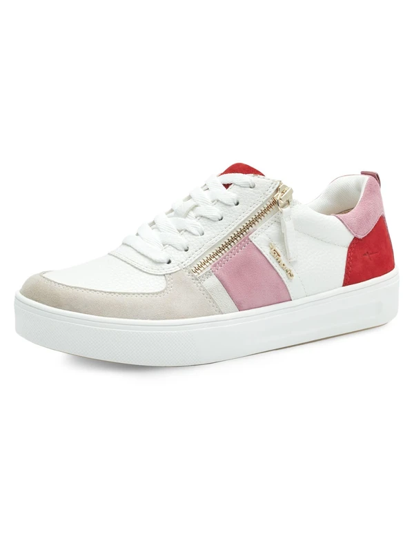 Tamaris Comfort Women’s Flat Sneakers with Zip Casual, Red/Rose, 6,5 UK