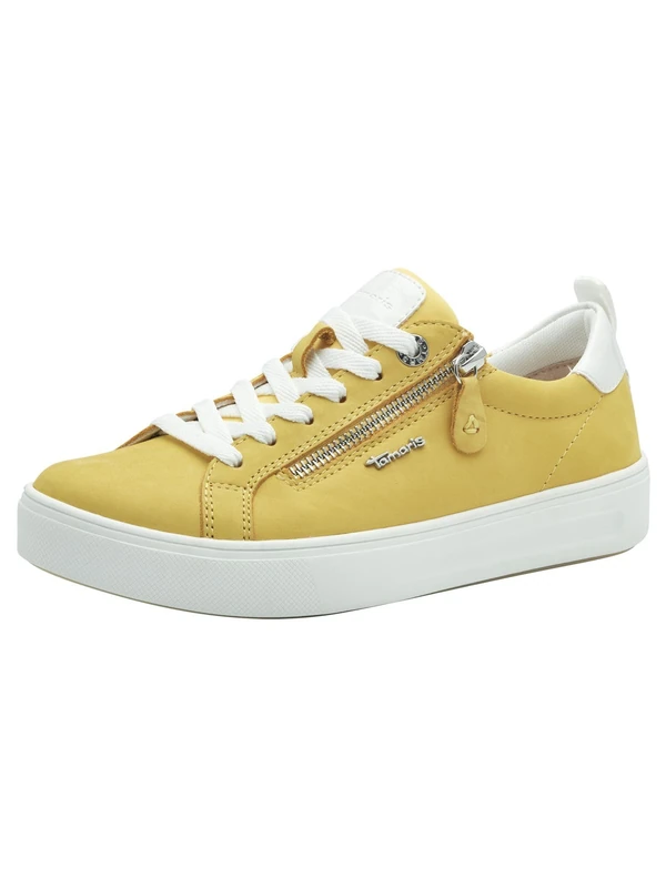 Tamaris Comfort Women’s Flat Sneakers with Zip Casual, Yellow Nubuc, 5 UK