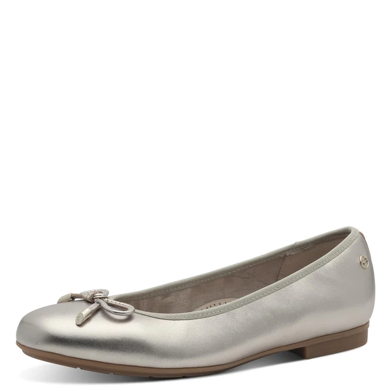 Tamaris Comfort Women’s Leather Ballerinas with Bow, Lt Gold, 8 UK