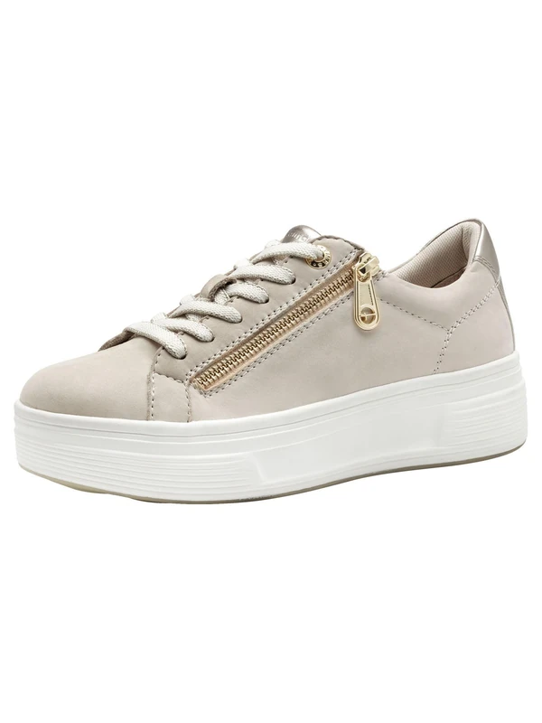 Tamaris Comfort Women’s Platform Sneakers with Zip Low Top, Beige Nubuk, 6 UK