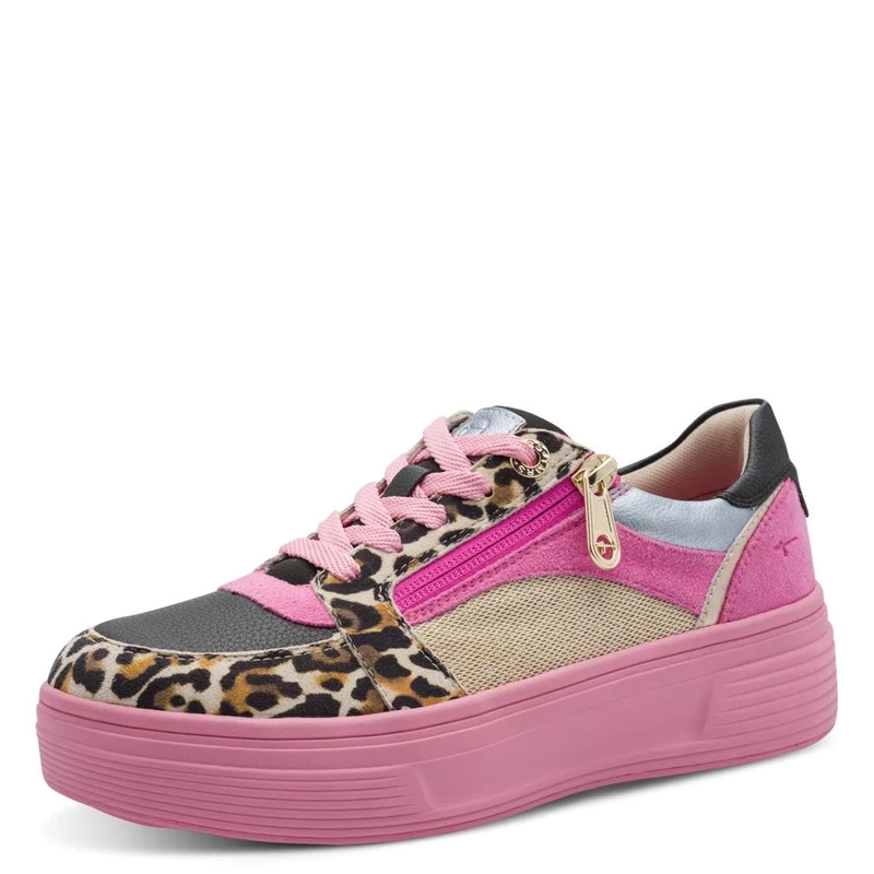 Tamaris Comfort Women’s Platform Sneakers with Zip Low Top, Pink Multi, 8 UK
