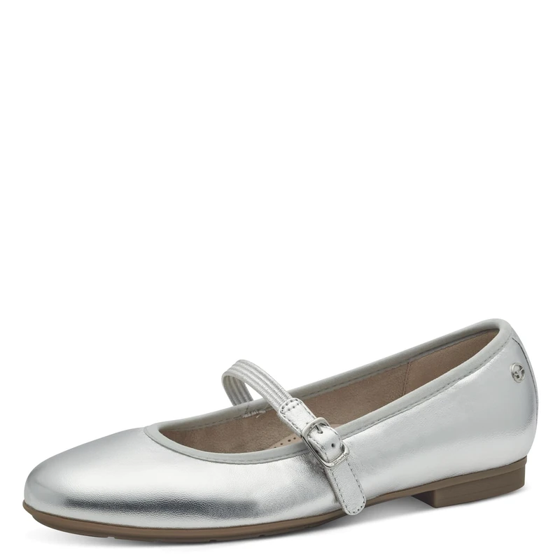 Tamaris Comfort Women’s Leather Ballerinas with Velcro, Silver, 5 UK
