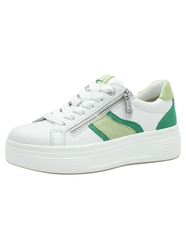 Tamaris Comfort Women’s Platform Sneakers with Zip Low Top, Green Comb, 4 UK