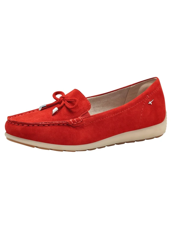 Tamaris Comfort Women’s Leather Moccasins with Bow, Red Suede, 3,5 UK - Image 1