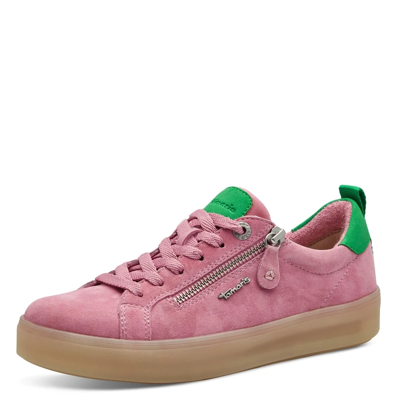 Tamaris Comfort Women’s Flat Sneakers with Zip Casual, Rose/Green, 5 UK