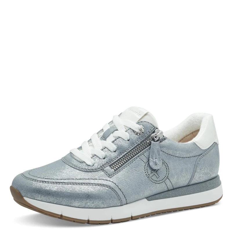 Tamaris Comfort Women’s Flat Sneakers Lace-Up with Zip, Blue Glam, 3,5 UK