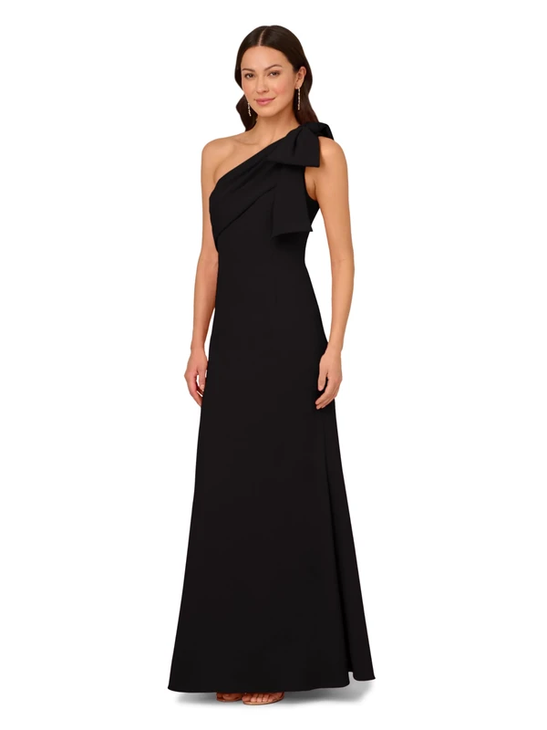 Adrianna Papell Women's Stretch Crepe Long Dress, Black, 14