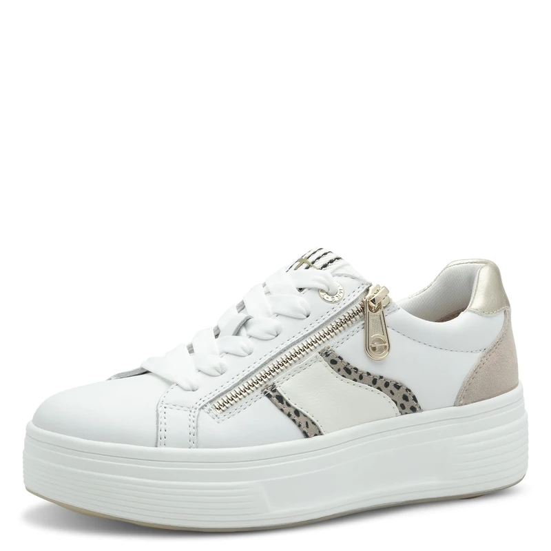 Tamaris Comfort Women’s Platform Sneakers with Zip Low Top, Beige Comb, 6 UK