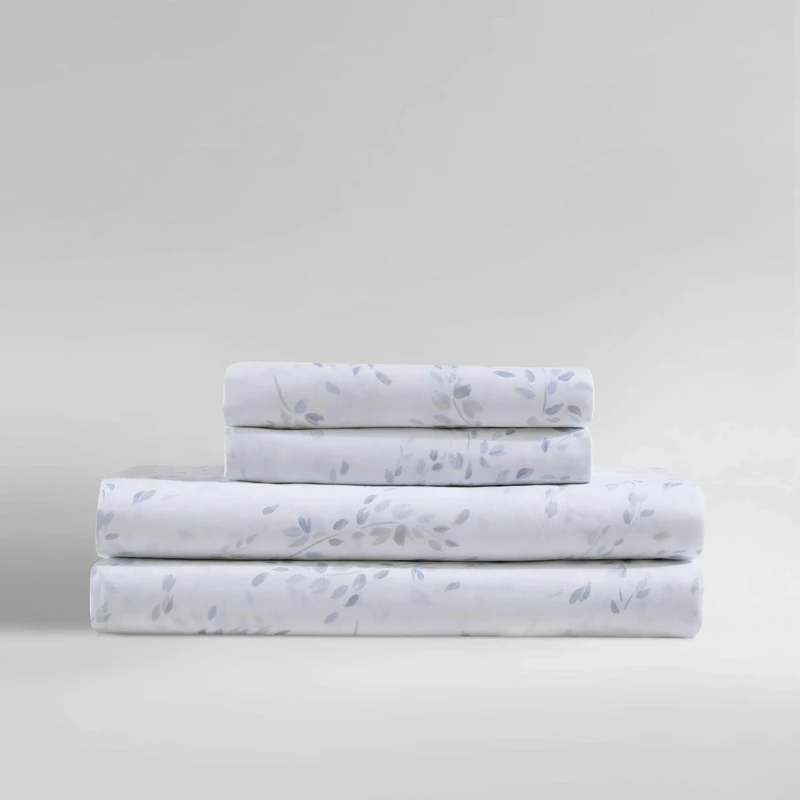 Calvin Klein - Queen Sheet Set, Cotton Sateen Bedding Set, Luxuriously Soft Home Decor (Airy Botanical Blue, Queen)