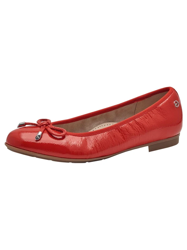 Tamaris Comfort Women’s Leather Ballerinas with Bow, Red Patent, 5 UK
