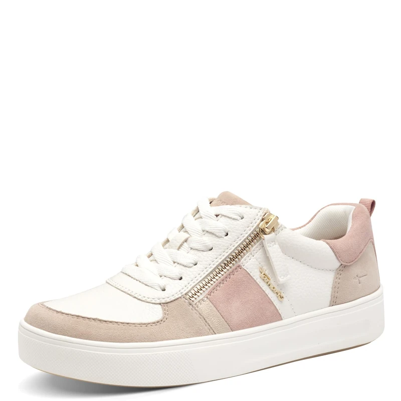 Tamaris Comfort Women’s Flat Sneakers with Zip Casual, Beige/Rose, 6 UK
