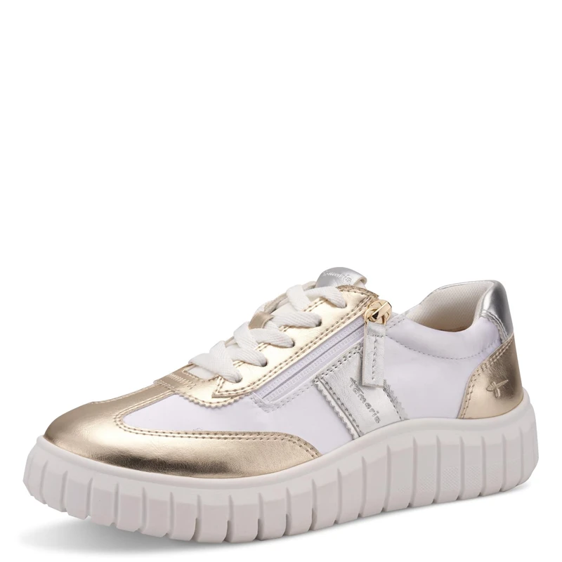 Tamaris Comfort Women’s Flat Sneakers with Chunky Sole Low Top, Gold/Silver, 5 UK
