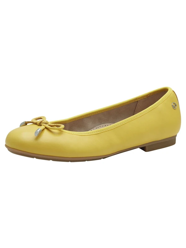 Tamaris Comfort Women’s Leather Ballerinas with Bow, Yellow, 5 UK