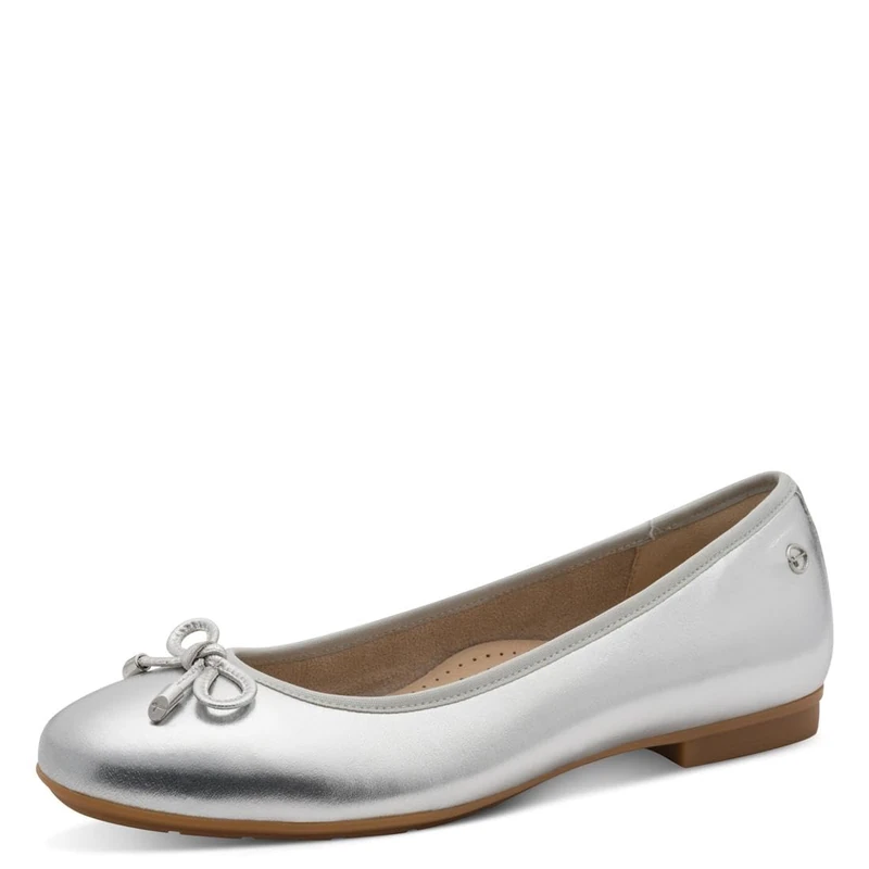 Tamaris Comfort Women’s Leather Ballerinas with Bow, Silver, 3,5 UK