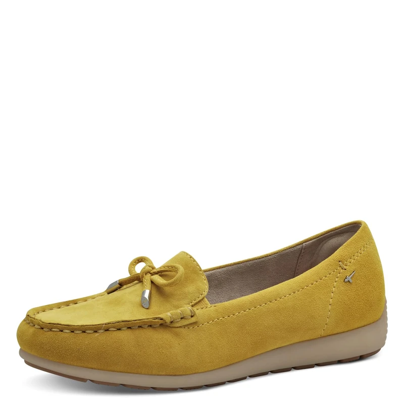 Tamaris Comfort Women’s Leather Moccasins with Bow, Yellow Suede, 3,5 UK