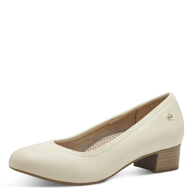 Tamaris Comfort Women’s Leather Pumps Low Heel, Ivory, 5 UK