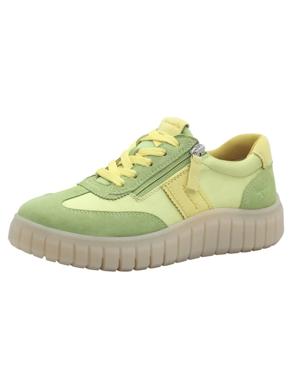 Tamaris Comfort Women’s Flat Sneakers with Chunky Sole Low Top, Yellow/Green, 6 UK