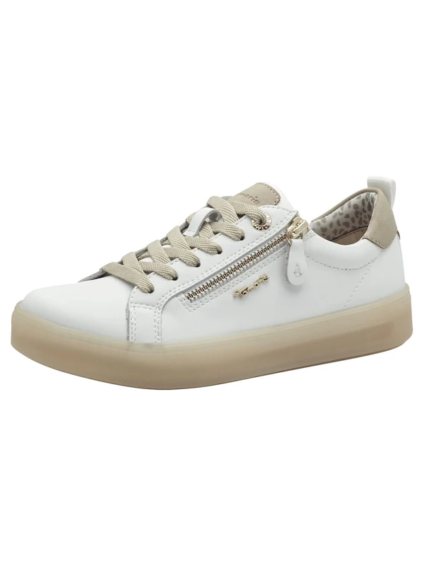 Tamaris Comfort Women’s Flat Sneakers with Zip Casual, White/Beige, 5 UK