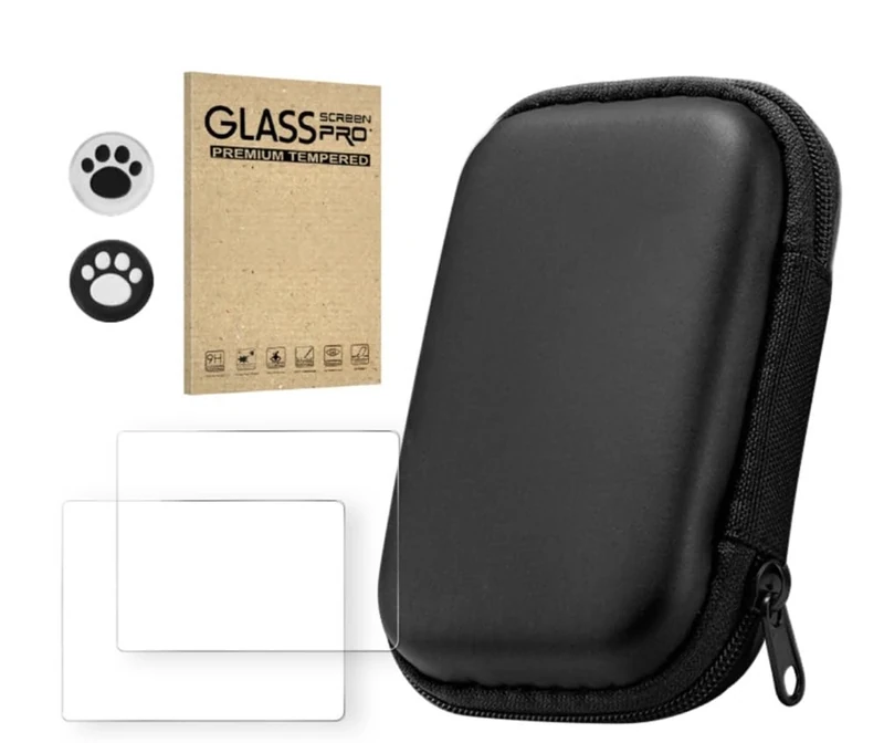 Hard Carrying Case + 2 Screen Protector for R36S/R35S/RGB20S, Handheld Game Console Protective Case Shockproof Portable Travel Storage Bag (2PCS + Black)