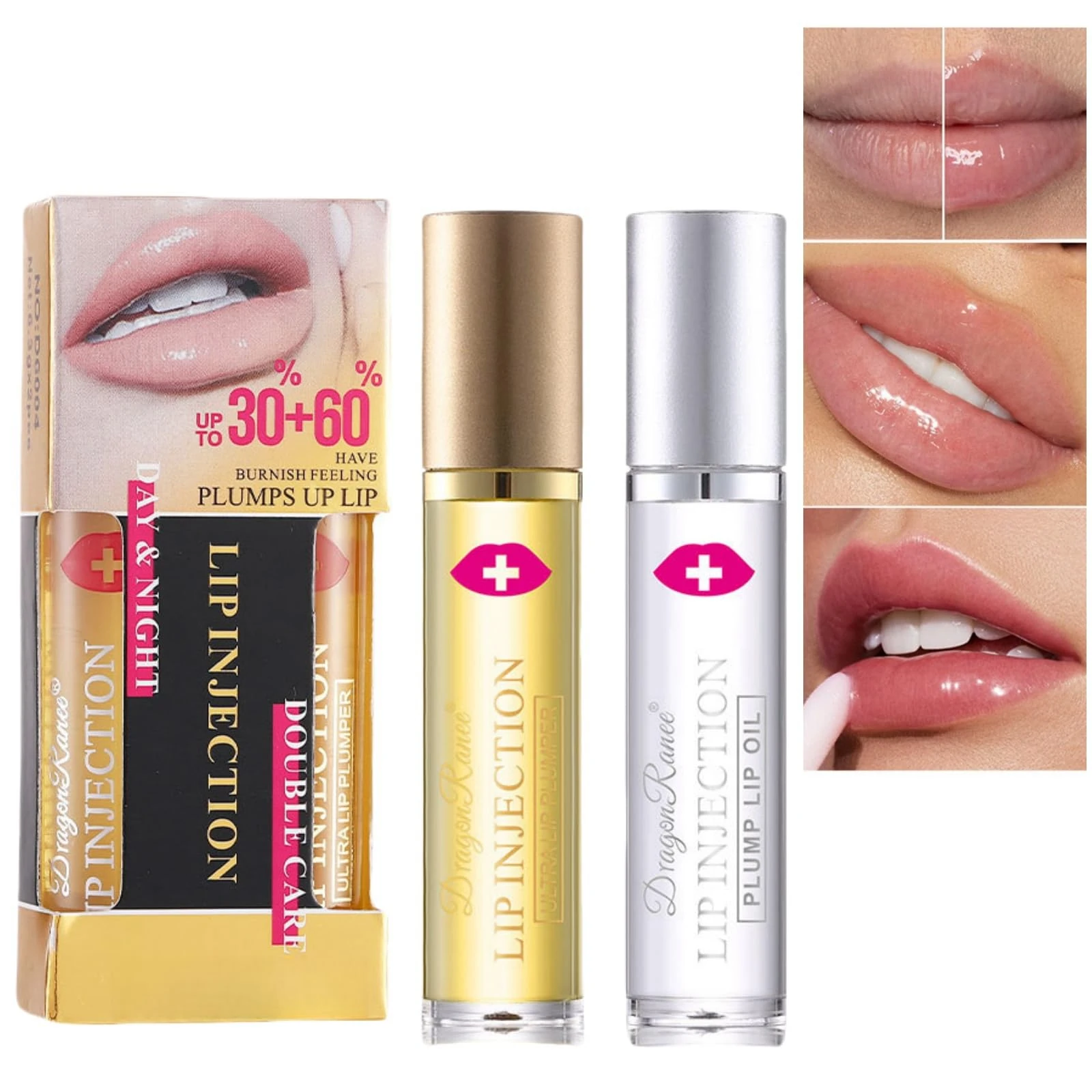 2PCS Lip Plumper,Lip Oil Plumper Set,Hydrating Lip Gloss Set,Moisturizing Plumping Lip,Day & Night Lip Enhancer for Fuller Lips,Lip Plumper Extreme,Plumping Lip Gloss,Reduce Lip Lines,(30%+60%, 5ml)