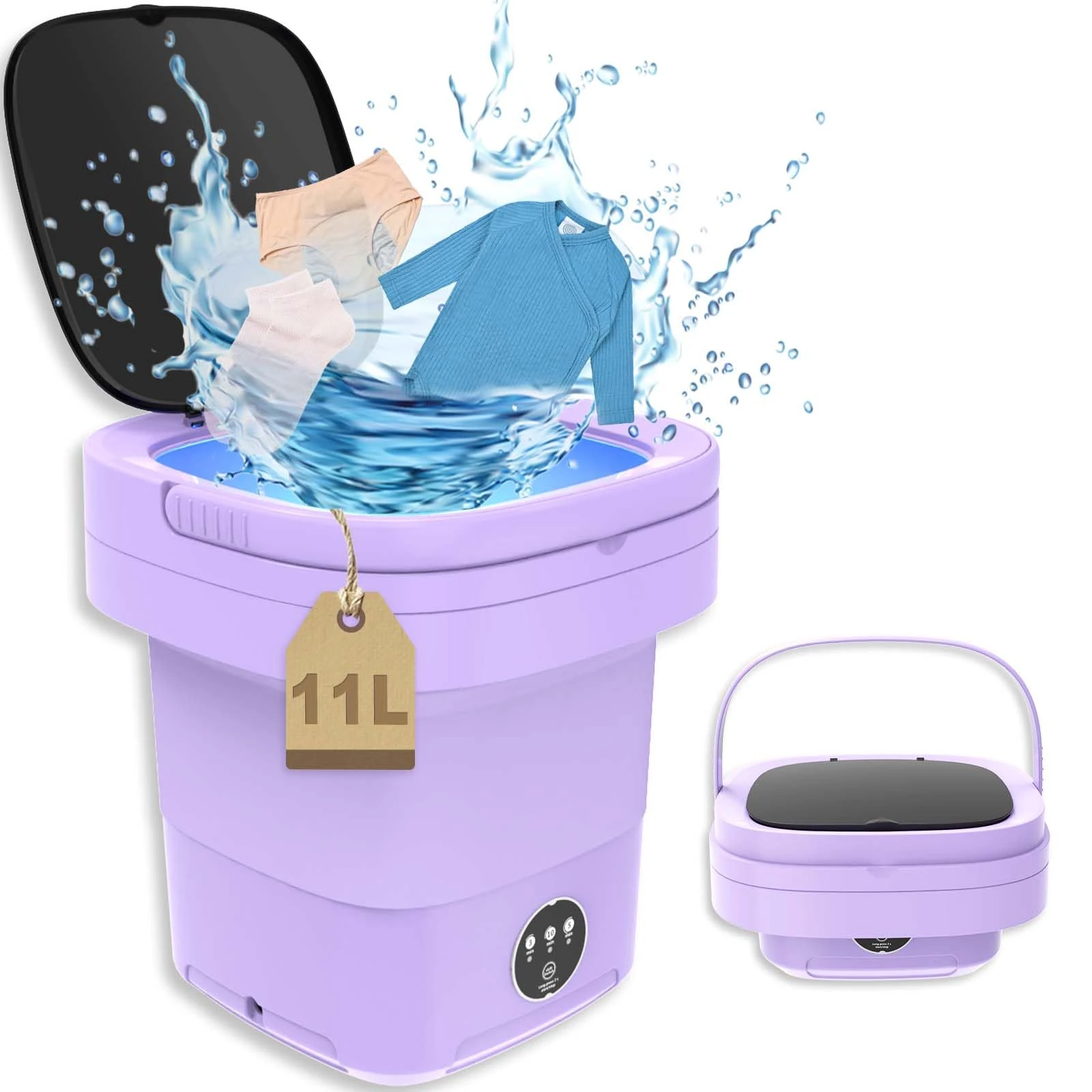 Portable Washing Machine, 11L Weighs 2kg 2 in 1 Foldable Washer and Dryer, Mini Washer Machine, Small Smart Laundry Machine with 3 Cleaning Modes for Baby Clothes, Underwear, Camping, RV, Travel