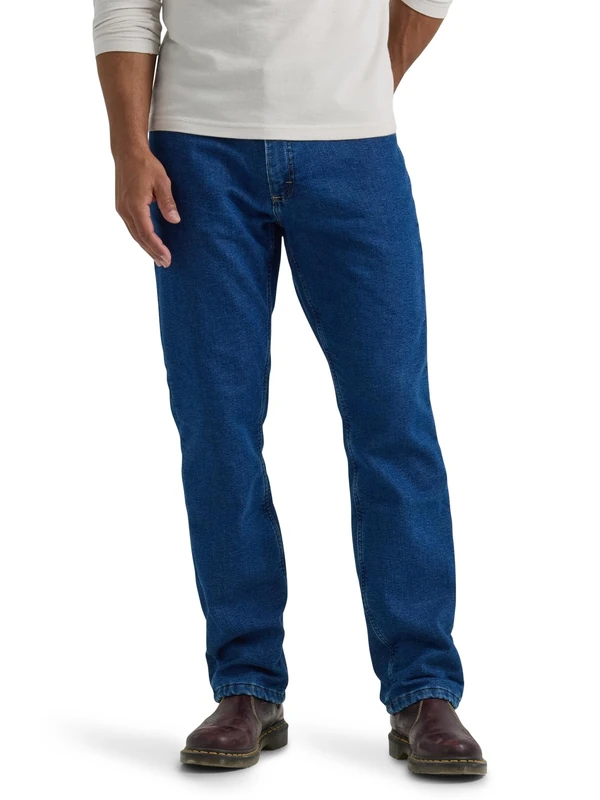 Lee Men's Legendary Relaxed Straight Jean Jeans, Blue Matter-Gray Fleece-Lined, 42W / 30L
