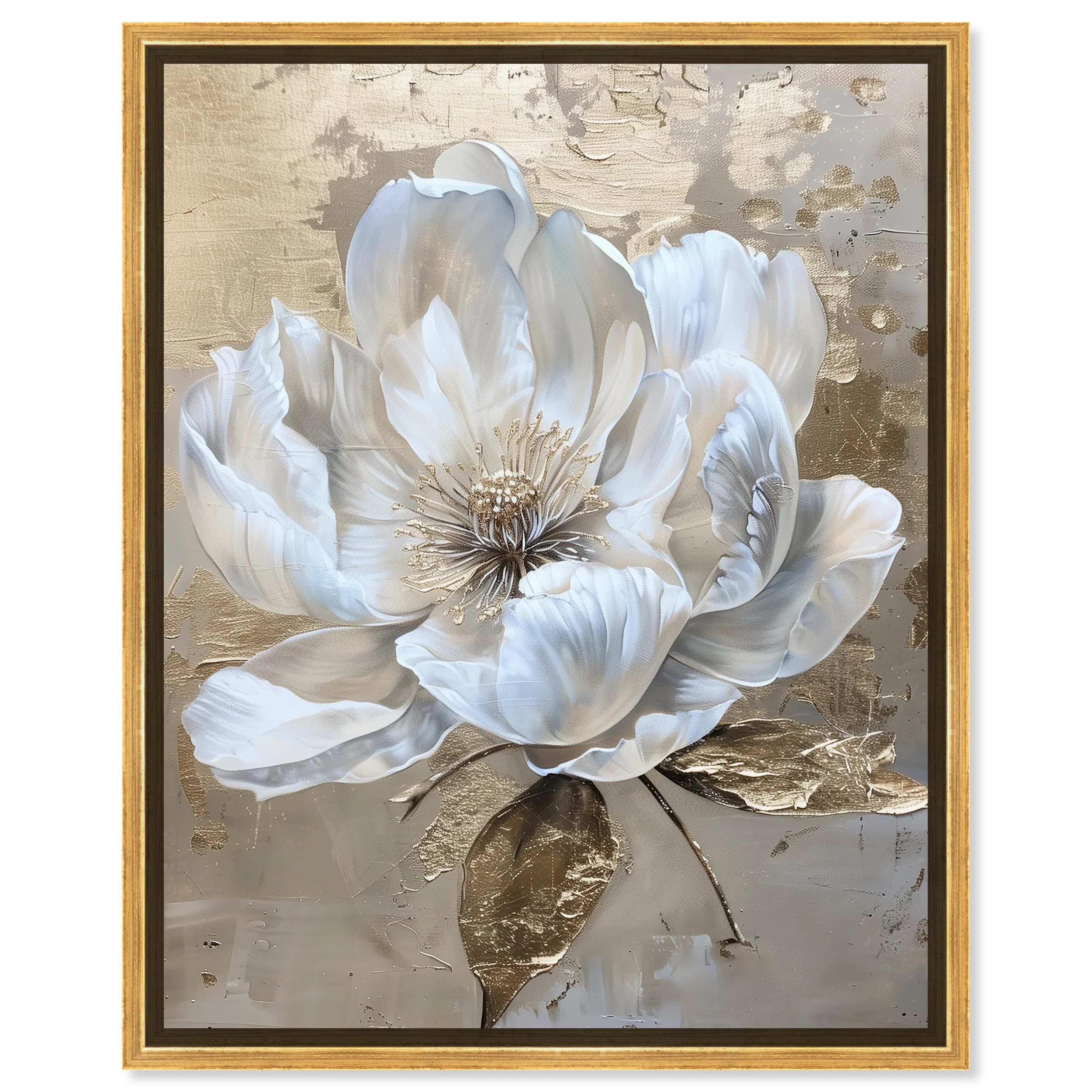 Art Remedy Athenas Flower Framed Floral Fine 1 Piece Canvas Wall Art, 21.5" x 25.5", Gold Frame